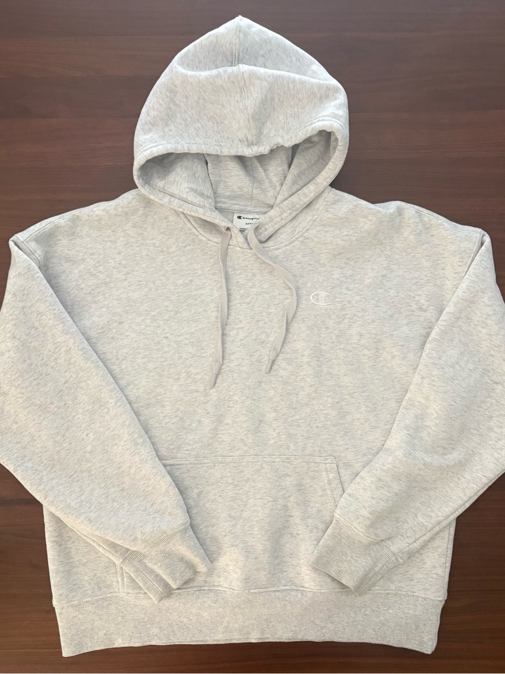 Classic Champion hoodie in a soft heather grey